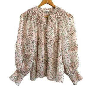 Alice + Olivia Pink Microfloral Sheer Long Sleeve Blouse